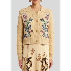 ETRO Floral Embroidered Cardigan Jacket in Beige IT 40 US 4